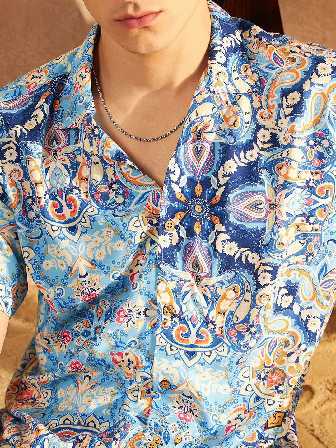 DENNISON Smart Floral Printed Cuban Collar Short Sleeves Casual Shirt