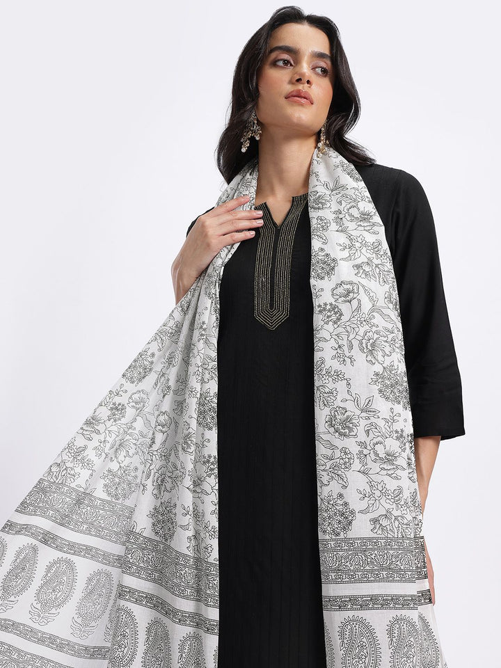 Anouk Yoke Design Panelled Kurta with Floral Printed Palazzos & Dupatta