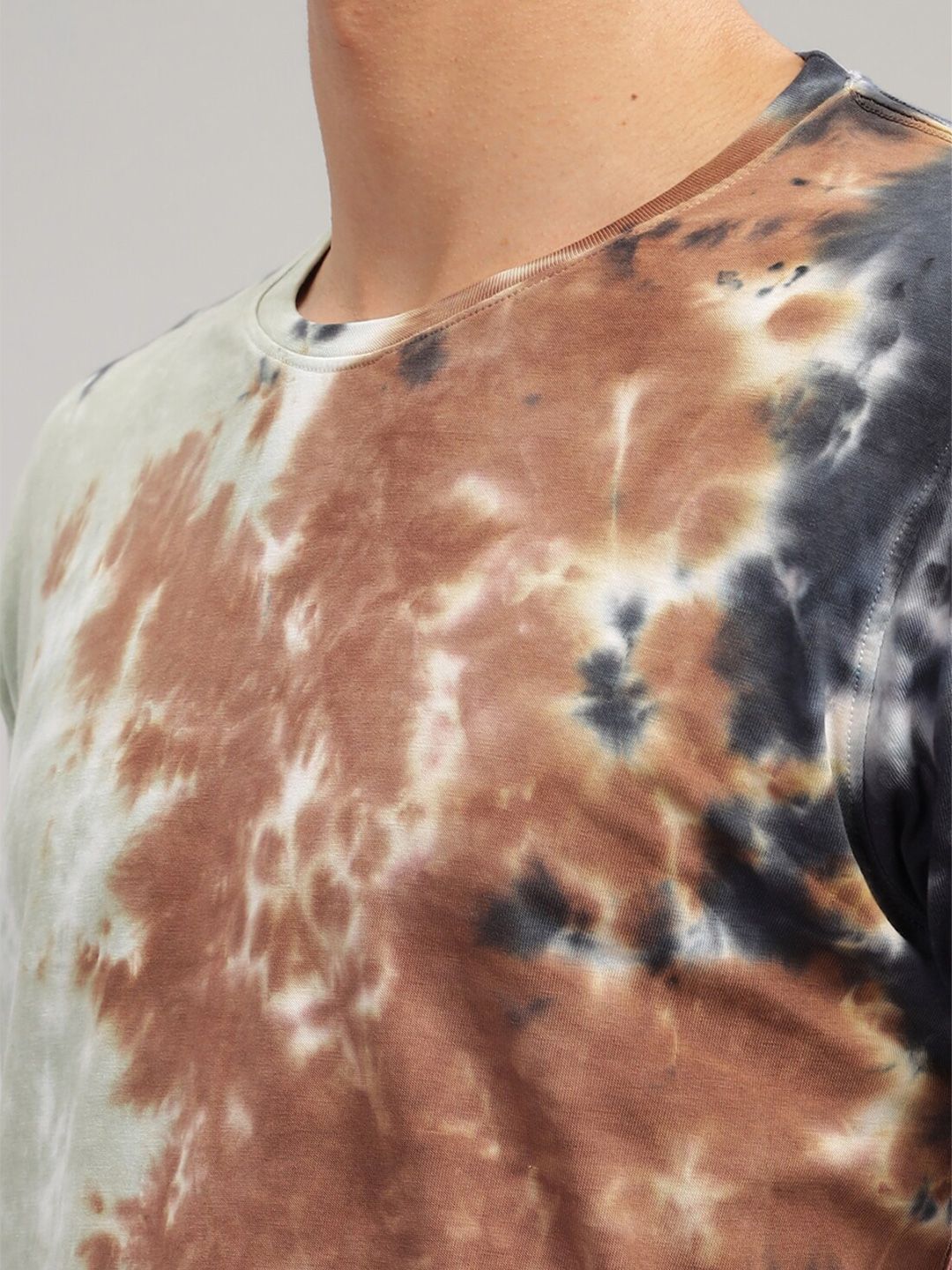 ADRO Tie & Dye Printed Round Neck Short Sleeves Regular Fit Cotton T-shirt