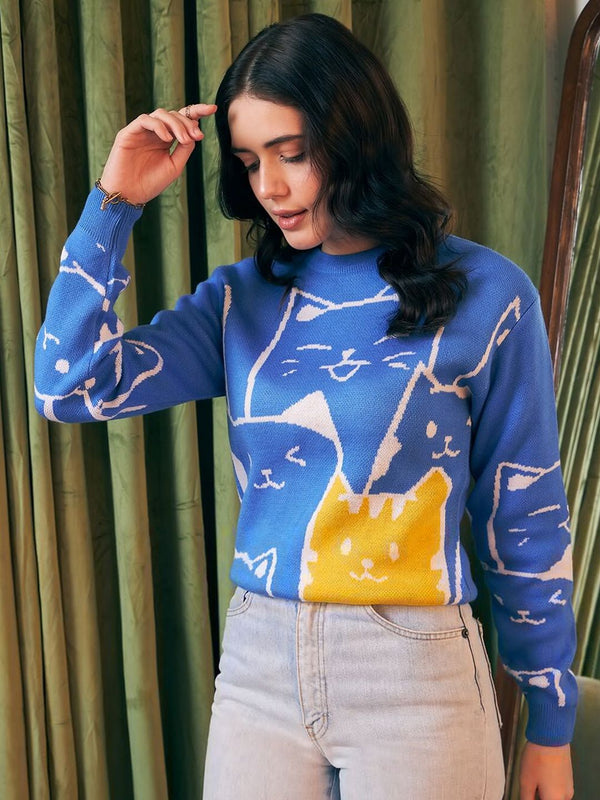 Berrylush Graphic Printed Acrylic Pullover