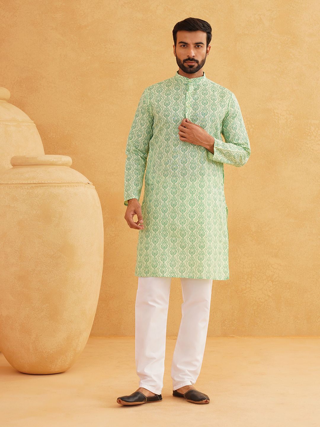 SOJANYA Motif Etnik Bercetak Kurta Linen Kapas Biasa Dengan Pijama