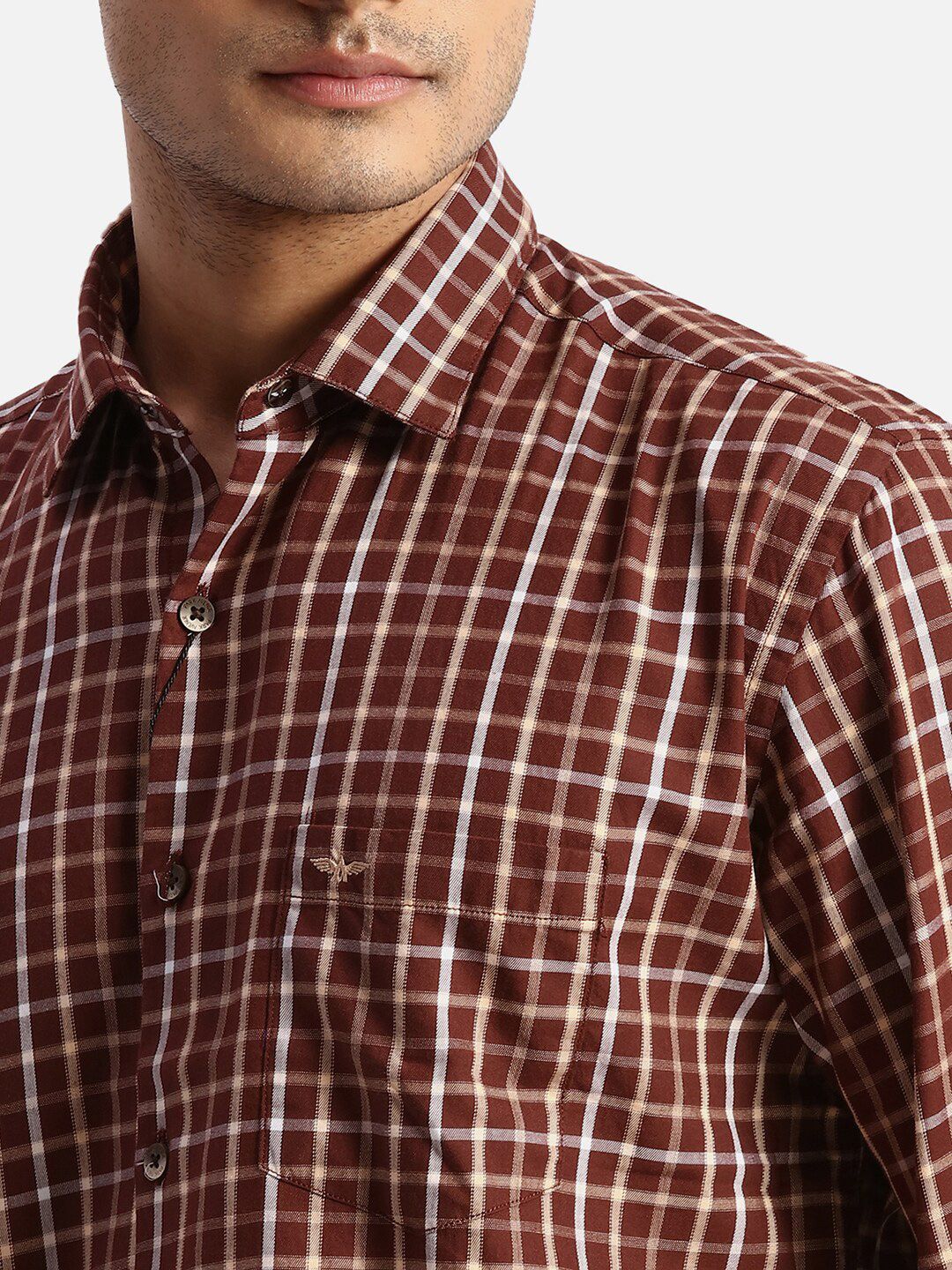 Park Avenue Spread Collar Long Sleeves Slim Fit Checked Casual Cotton Shirt