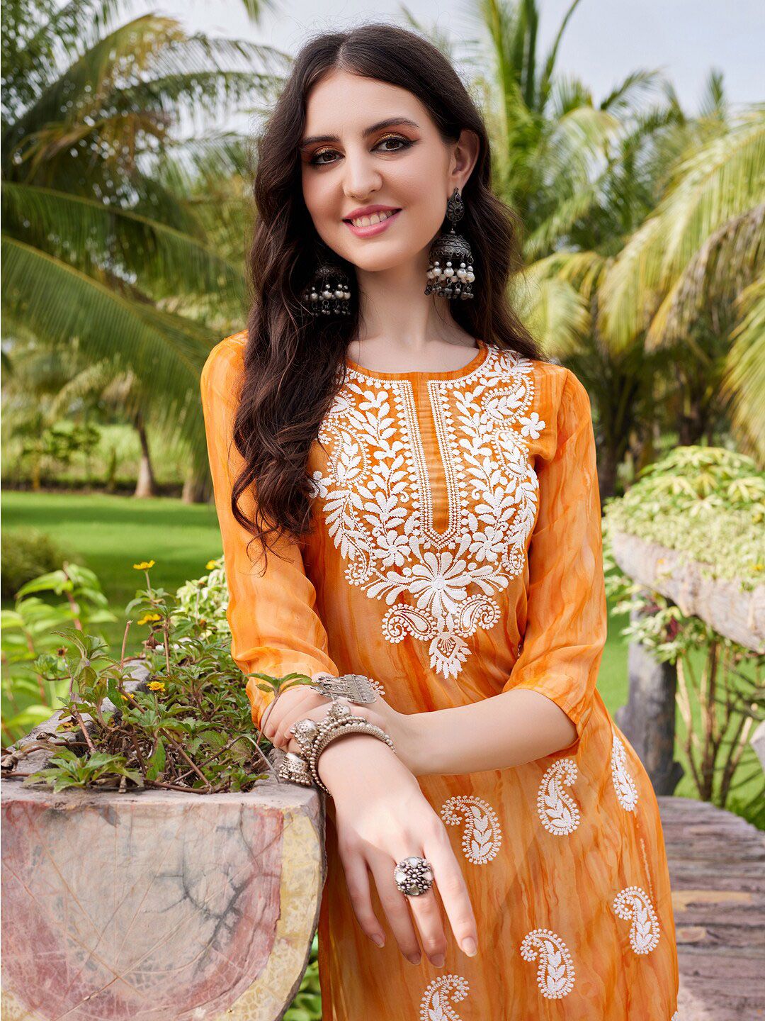 KALINI Ethnic Motif Embroidered Georgette Straight Kurta