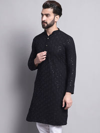 SOJANYA Geometric Embroidered Sequence Mandarin Collar Pure Cotton Kurta