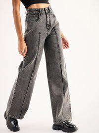 SASSAFRAS BASICS Women Straight Fit High-Rise Heavy Fade Acid Wash Stretchable Jeans