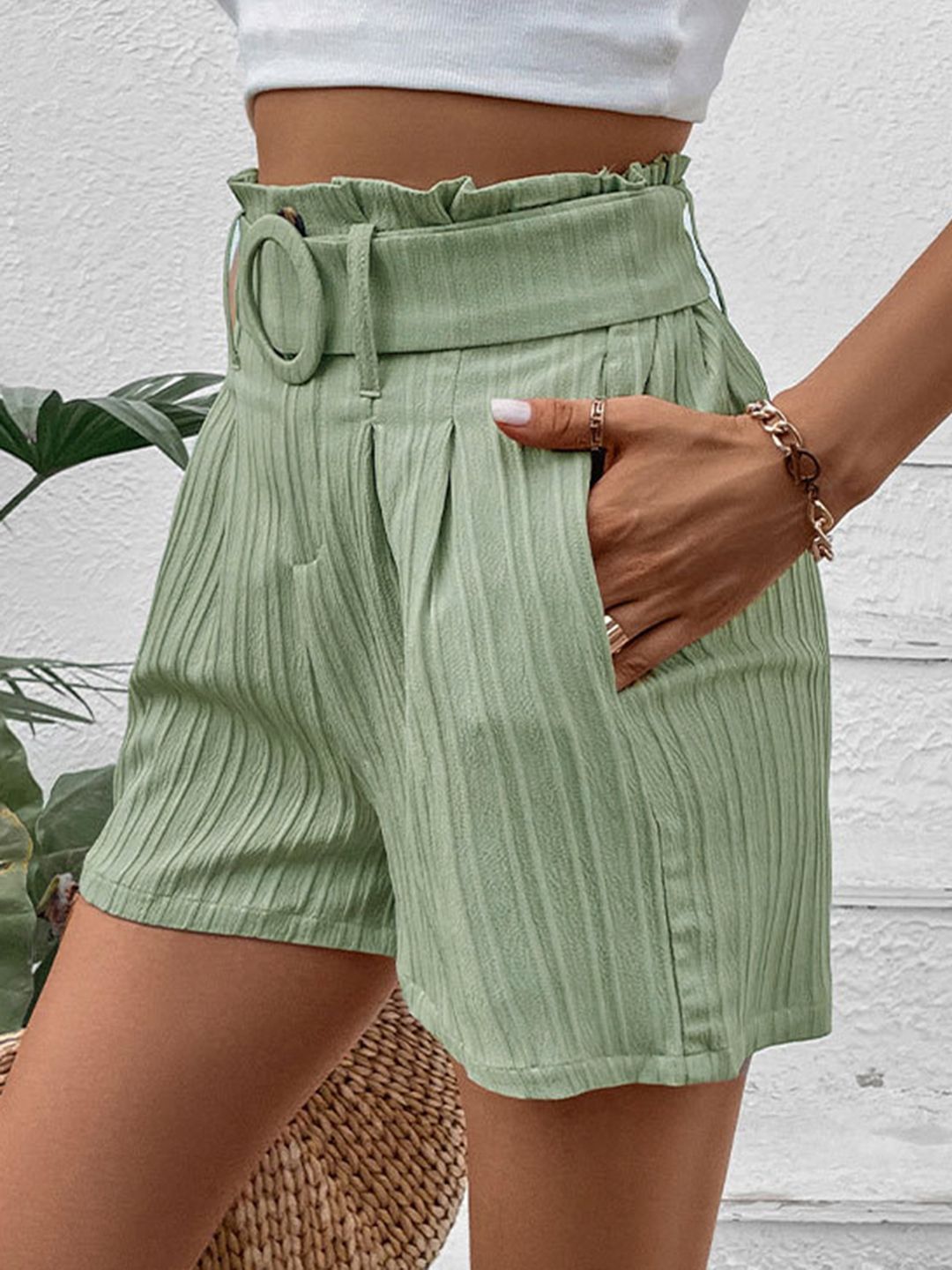 DressBerry Women Crinkled Shorts with Belt