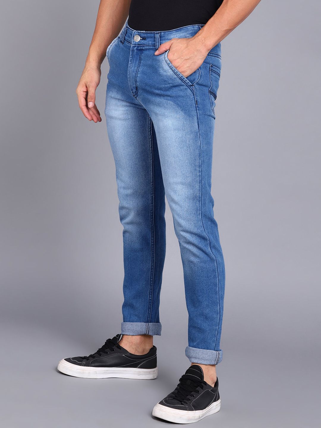 Urbano Fashion Men Blue Pure Cotton Slim Fit Heavy Fade Stretchable Jeans