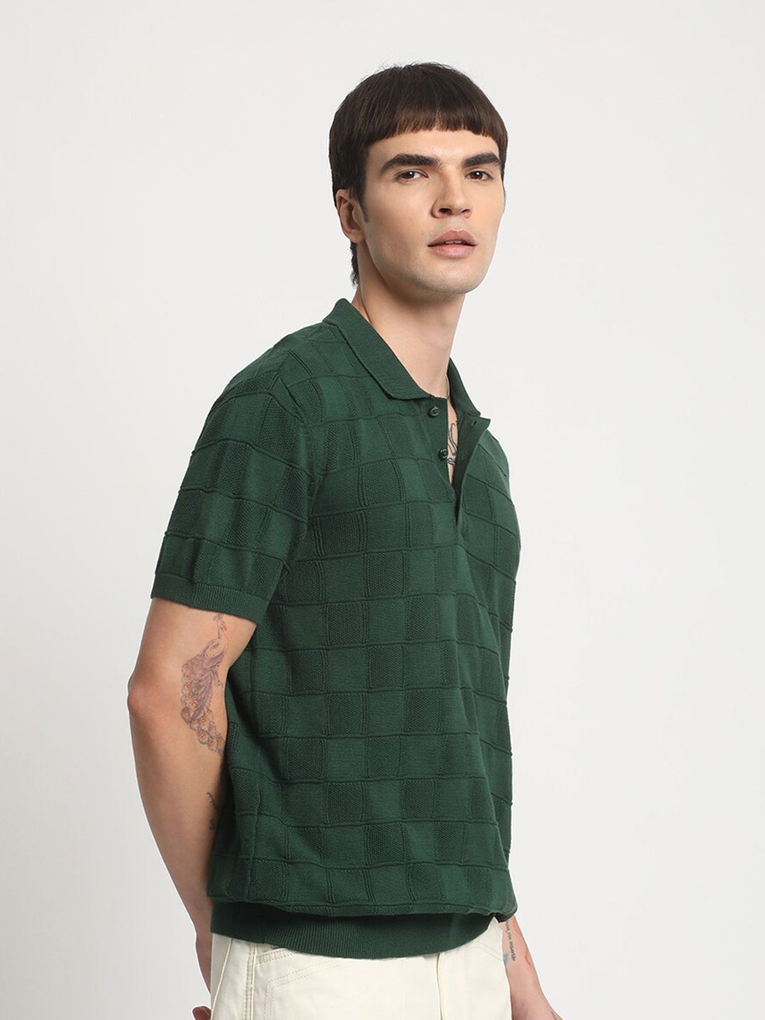 THE BEAR HOUSE Checked Polo Collar Cotton T-shirt
