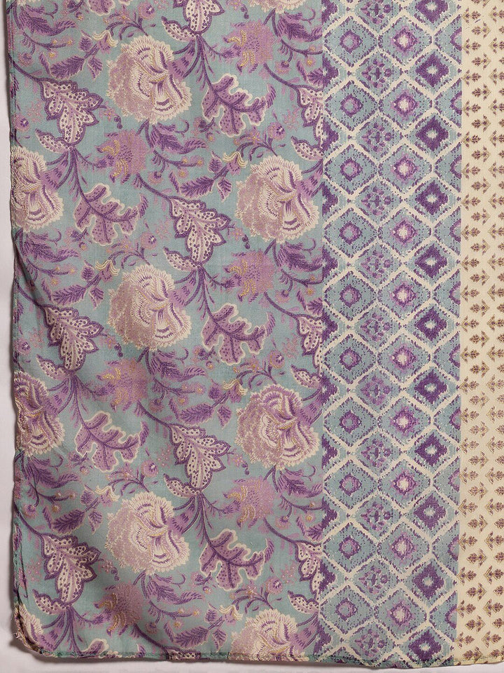 Libas Floral Printed Regular Sequinned Pure Cotton Kurta with Trousers & Dupatta
