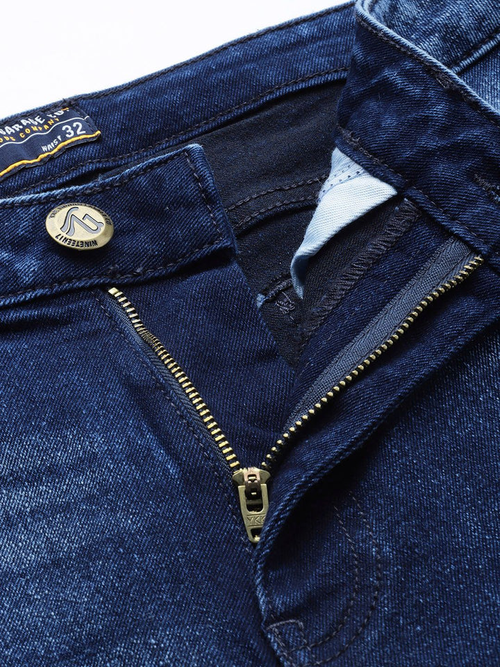 The Indian Garage Co Men Navy Blue Slim Fit Heavy Fade Stretchable Jeans