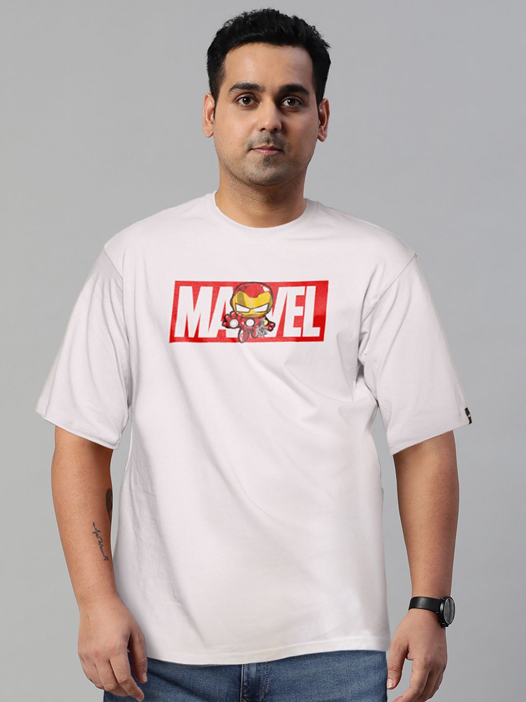 Bewakoof Men Marvel Ironman Typography Oversized Cotton T-shirt