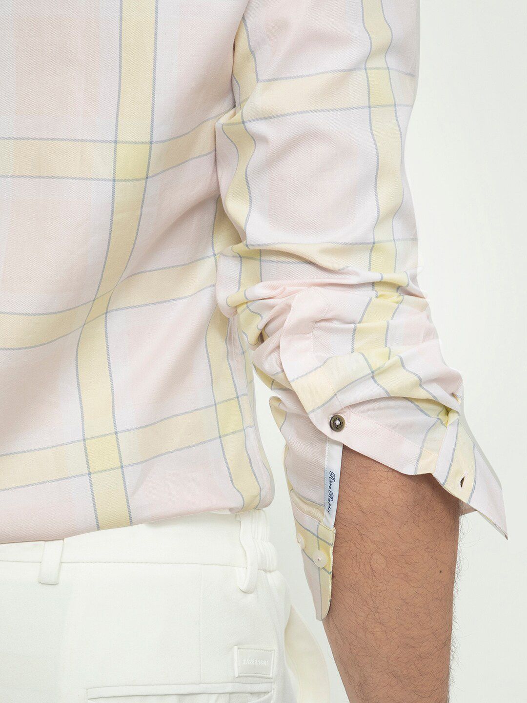 RARE RABBIT Men Tarkin Pink Slim Fit Windowpane Check Cotton Shirt