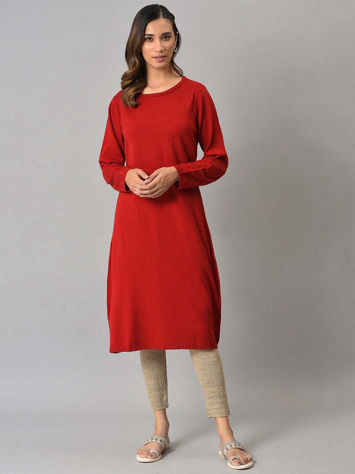 W Red Acrylic Sheath Midi Dress