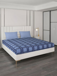 Monte Carlo Blue Geometric 200 TC Queen Bedsheet with 2 Pillow Covers
