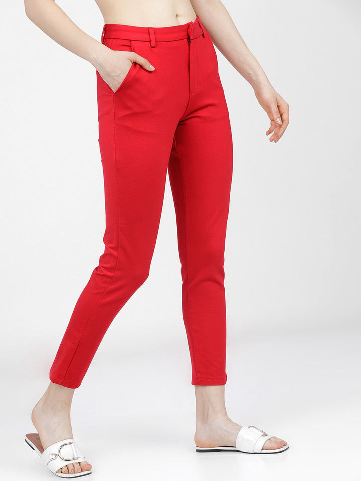 Tokyo Talkies Women Red Slim Fit Trousers