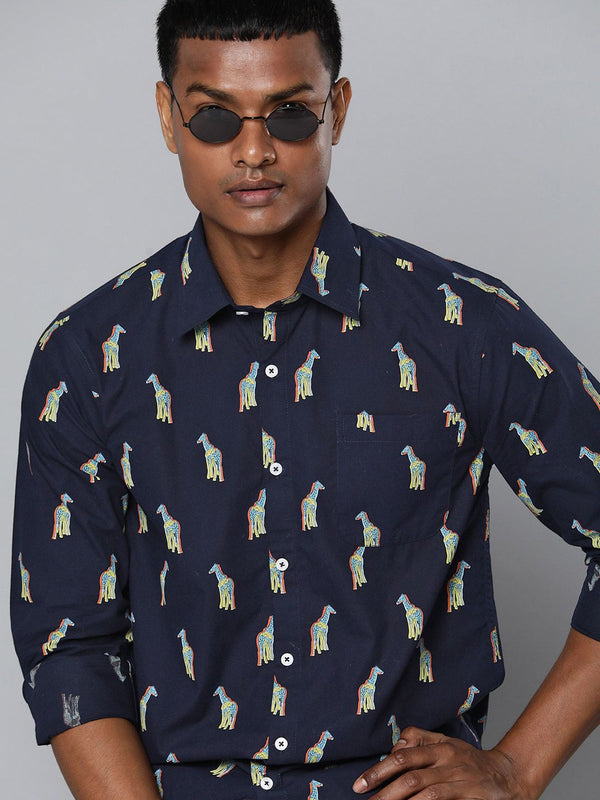 DENNISON Men Navy Blue Regular Fit Printed Casual Shirt