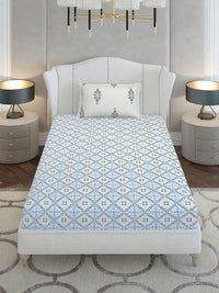 Monte Carlo Grey & White Printed Cotton 144 TC Single Bedsheet Set 2.29 m x 1.52 m