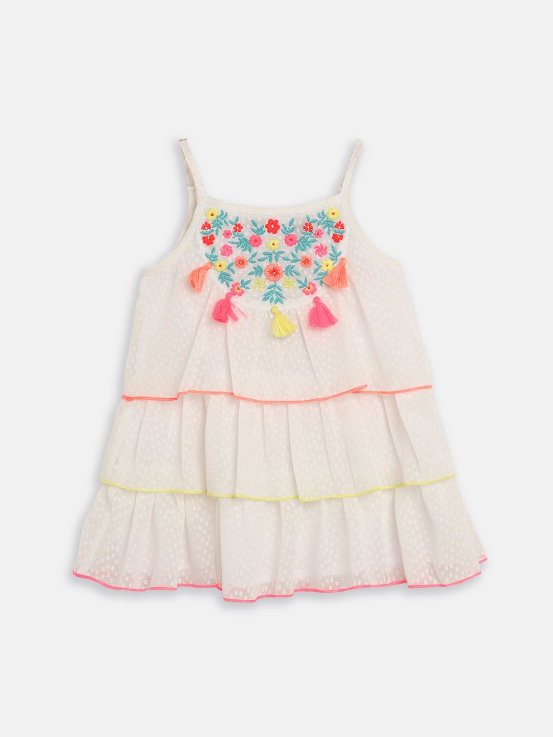 Nauti Nati Girls White Embroidered A-Line Dress