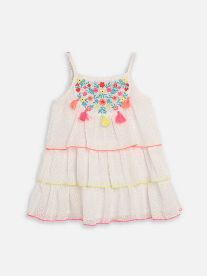 Nauti Nati Girls White Embroidered A-Line Dress
