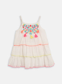 Nauti Nati Girls White Embroidered A-Line Dress