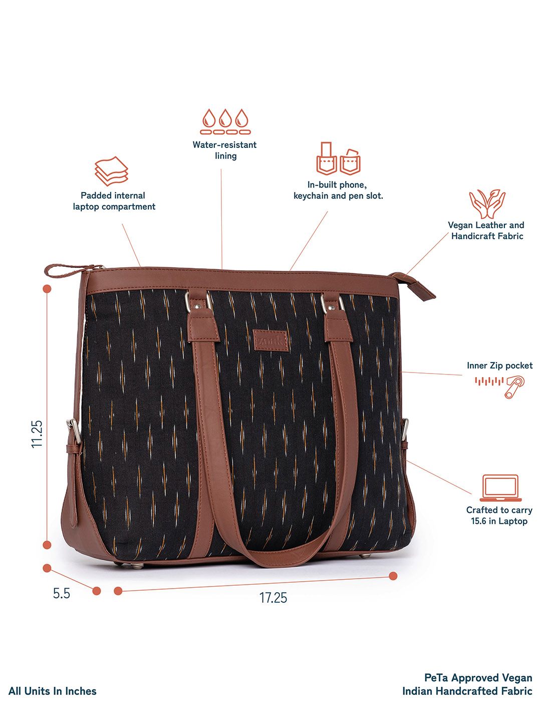 ZOUK Black & White Printed Vegan Leather Sustainable Shoulder 16 Inch Laptop Bag