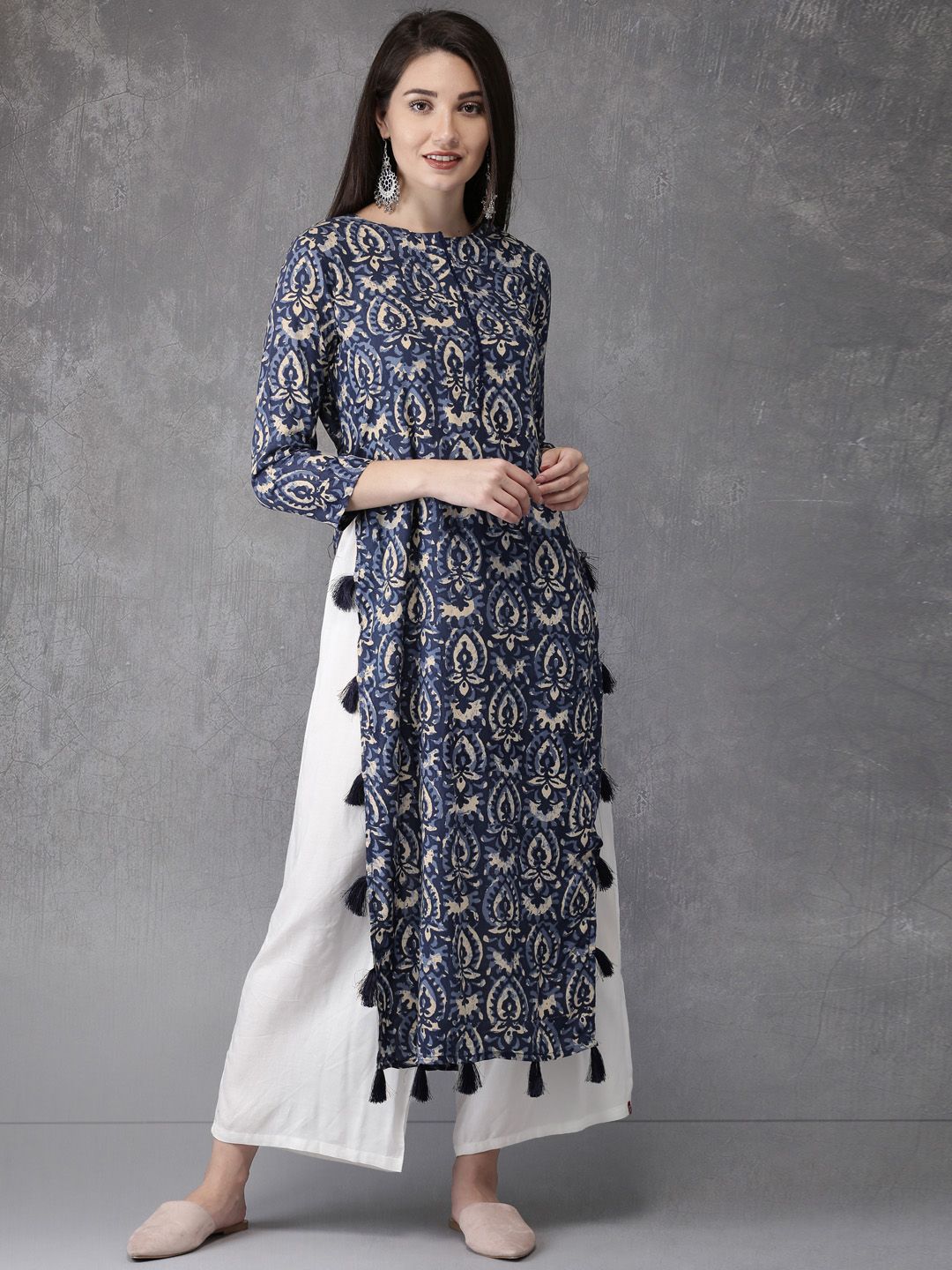 Anouk Women Blue Printed Straight Kurta