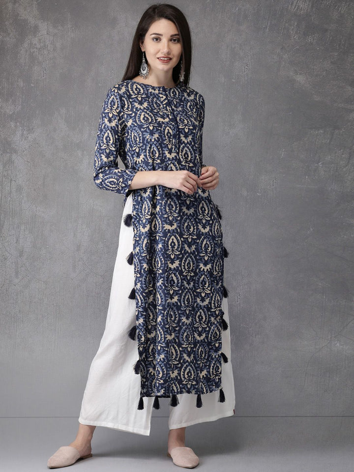 Anouk Women Blue Printed Straight Kurta