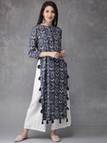 Anouk Women Blue Printed Straight Kurta