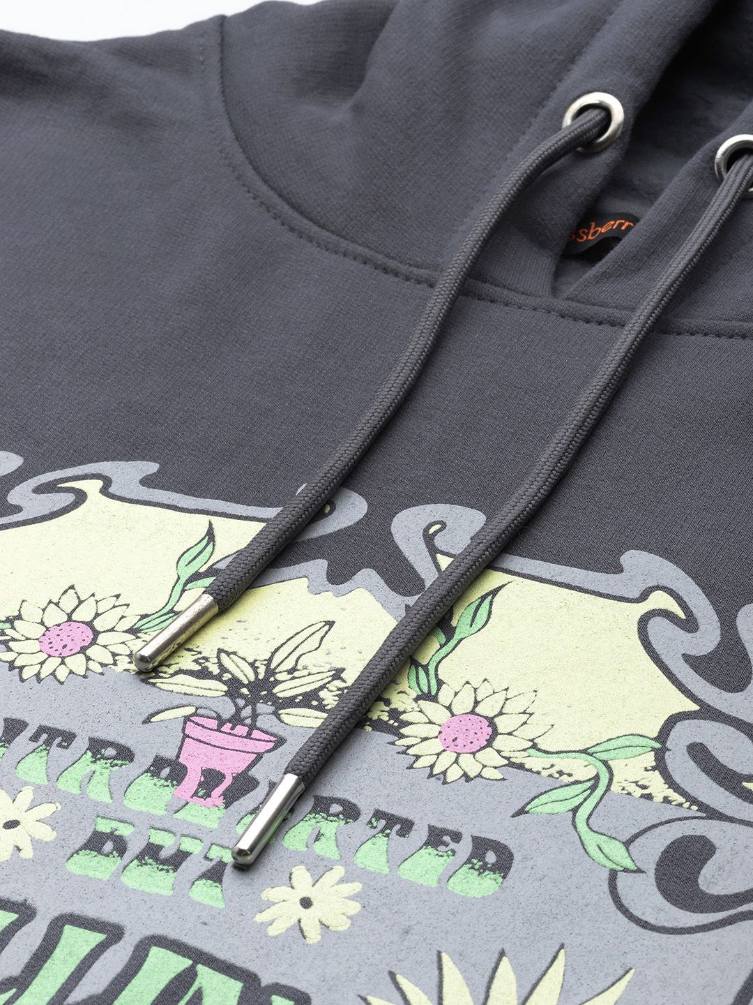 DressBerry Conversational Printed Drop-Shoulder Sleeve Hooded Sweatshirt