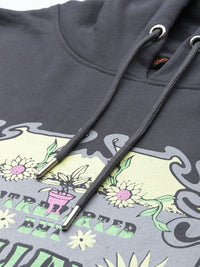 DressBerry Conversational Printed Drop-Shoulder Sleeve Hooded Sweatshirt