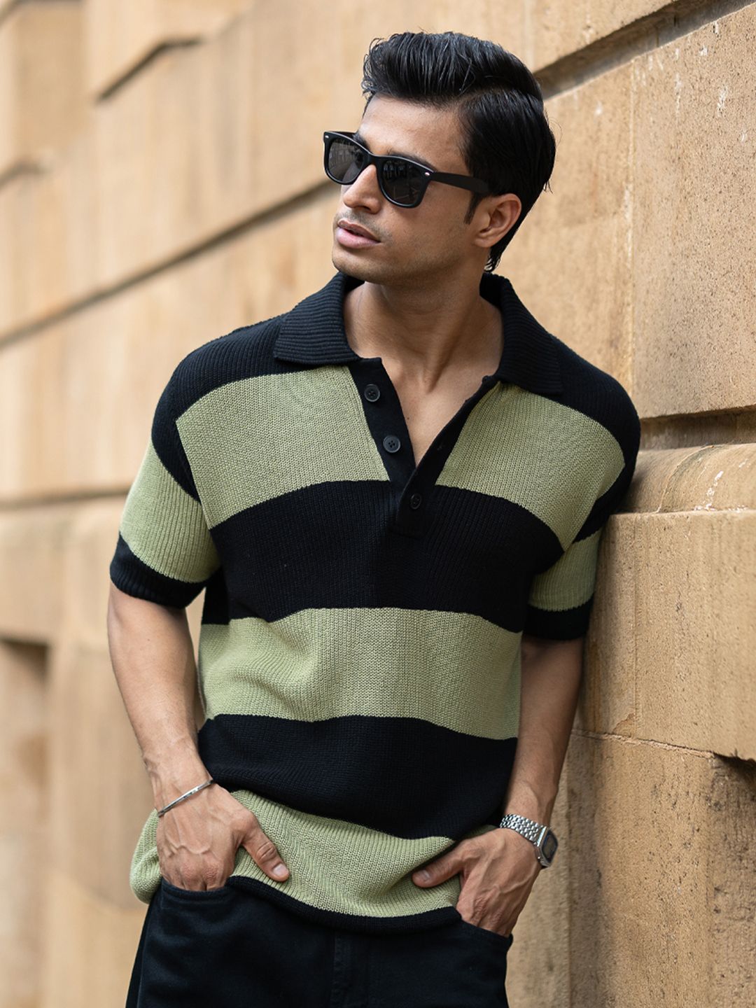 Powerlook Men Striped Polo Collar T-shirt