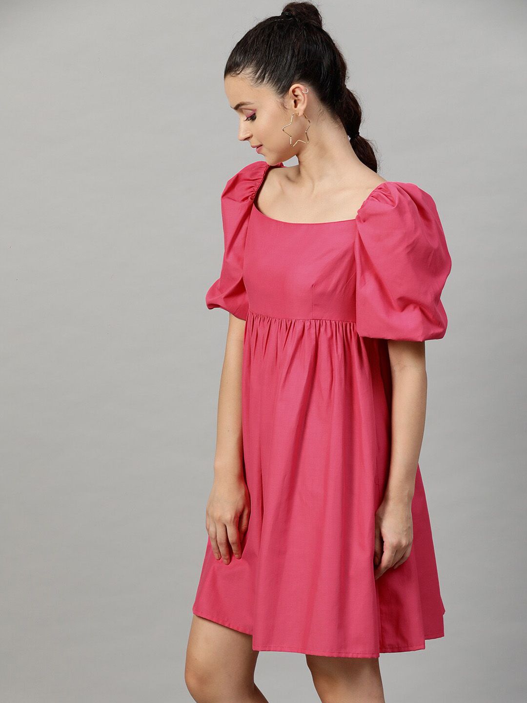 STREET 9 Fuchsia Square Neck Fit and Flare Dress