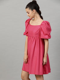 STREET 9 Fuchsia Square Neck Fit and Flare Dress