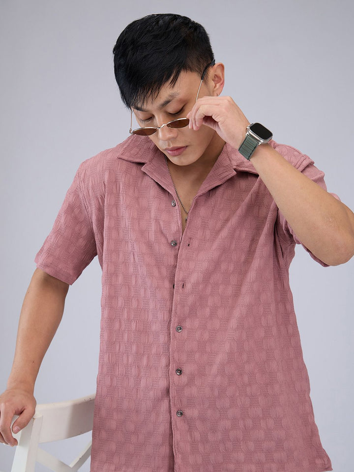 VASTRADO Men Classic Cuban Collar Textured Oversized Casual Shirt