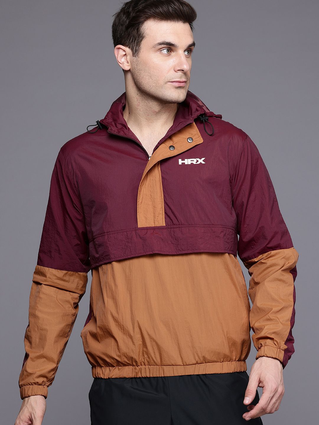 HRX by Hrithik Roshan Colourblocked & Printed Hooded Rapid-Dry Outdoor Jacket
