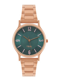 Teal oleh Chumbak Women Blue Brass Pola Dail & Rose Gold-Plated Analogue Watch