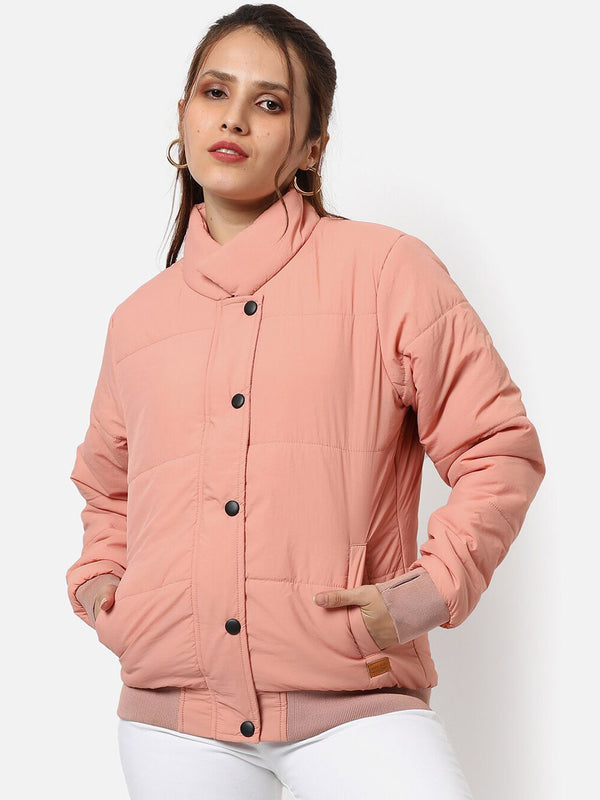Campus Sutra Women Pink Windcheater Padded Jacket