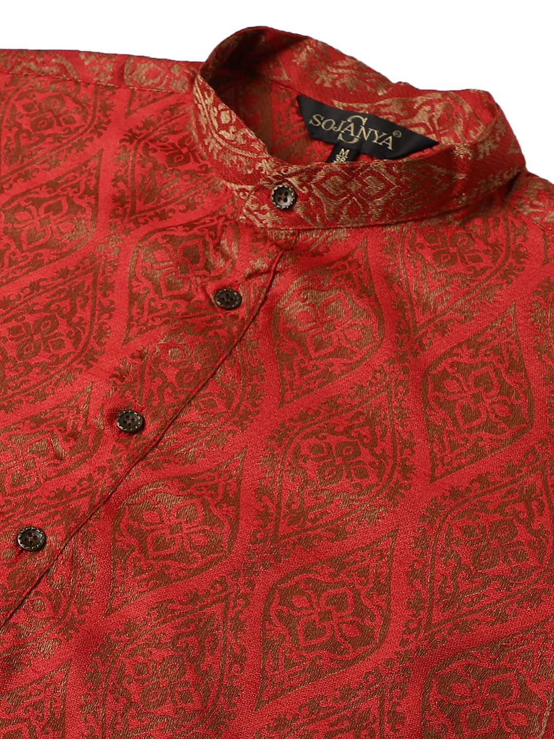 SOJANYA Ethnic Motifs Woven Design Band Collar Straight Kurta