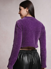 Tokyo Talkies Purple Round Neck Crop Pullover