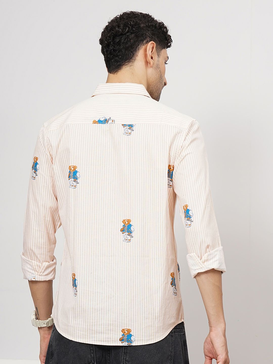 The Indian Garage Co Men White & Beige Striped Casual Shirt