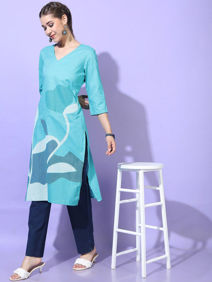 Vishudh Women Classy Blue Cotton Kurta