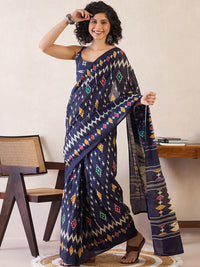 Saree mall Ethnic Motifs Poly Cotton Ready to Wear Ikat Sarees
