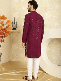SOJANYA Motif Etnik Sulam Kurta Kapas Tulen Labuci Biasa dengan Churidar