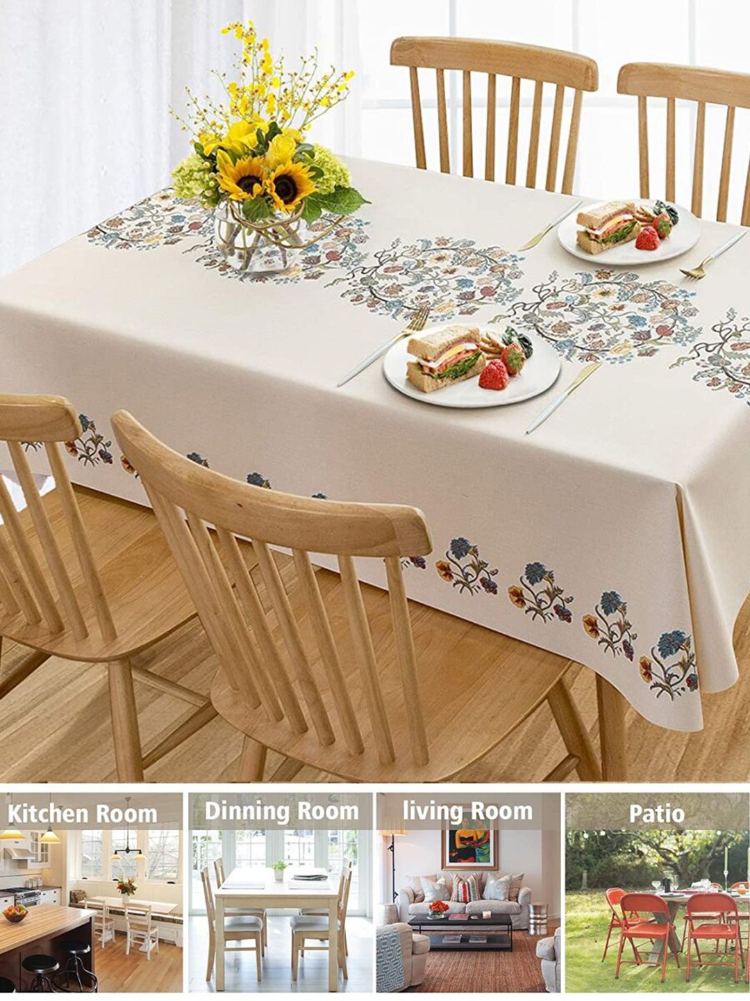 URBAN SPACE White Printed Cotton 6-Seater Dining Table Cover