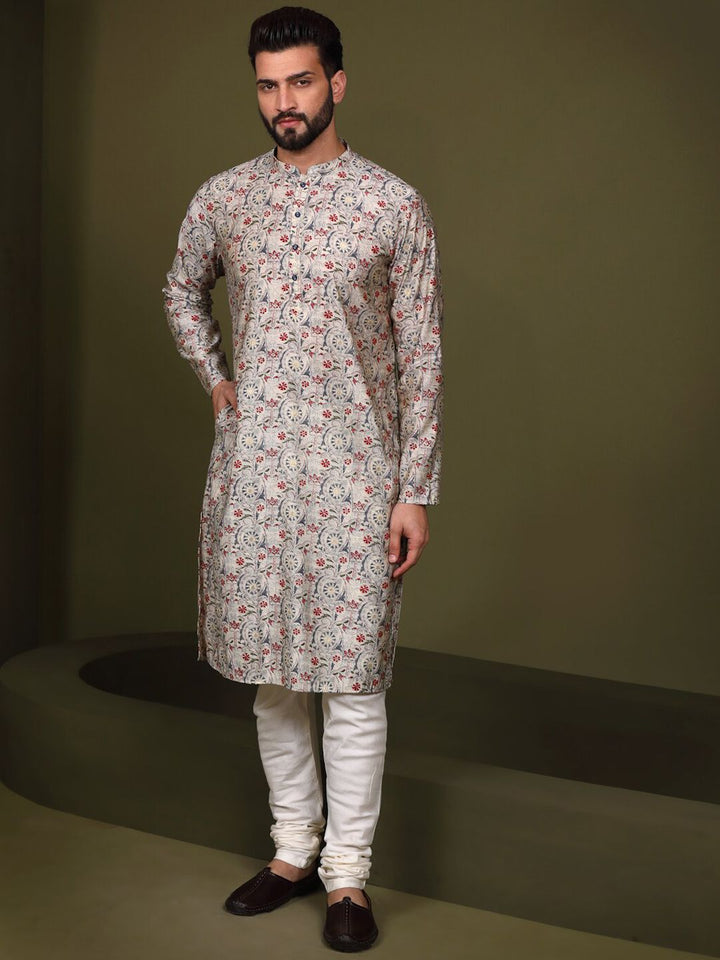 KISAH Mandarin Collar Ethnic Motifs Printed Straight Kurta with Churidar