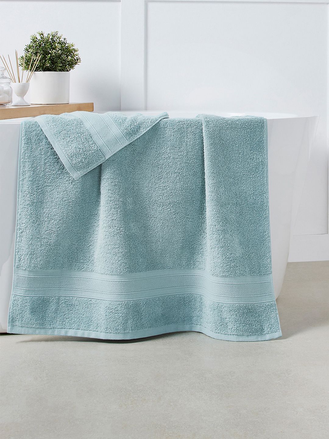 MYTRIDENT Blue Solid 500 GSM Pure Cotton Bath Towel