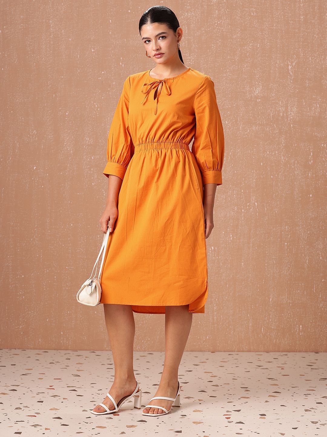 all about you A-Line Cinched Waist Pure Cotton Midi Dress