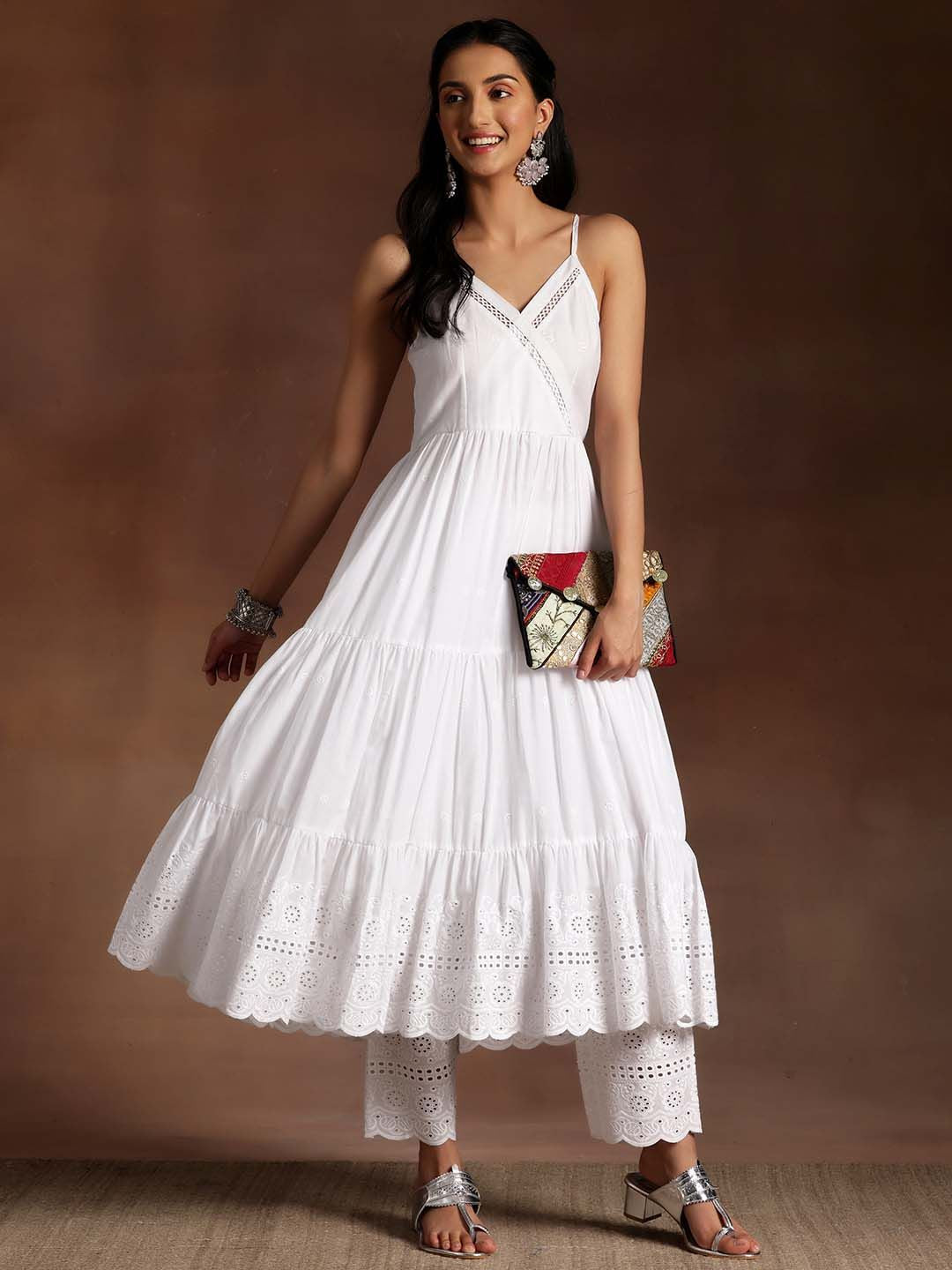Libas Floral Tiered Thread Work Pure Cotton Kurta with Trouser