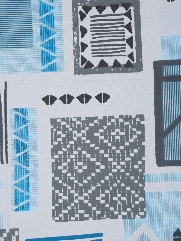 KLOTTHE Blue Geometric Printed Pure Cotton 400 TC Single Cadar Dengan Sarung Bantal