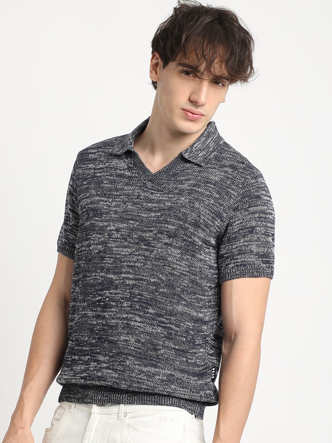 THE BEAR HOUSE Self Design Pure Cotton T-shirt